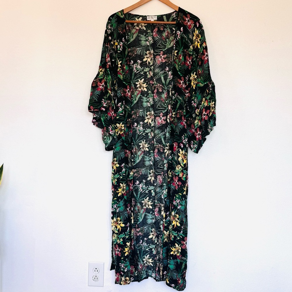 XIX Palms Hawaiian Floral Long Belted Robe Kimono Swim Cover Up Sz OS - Picture 8 of 16